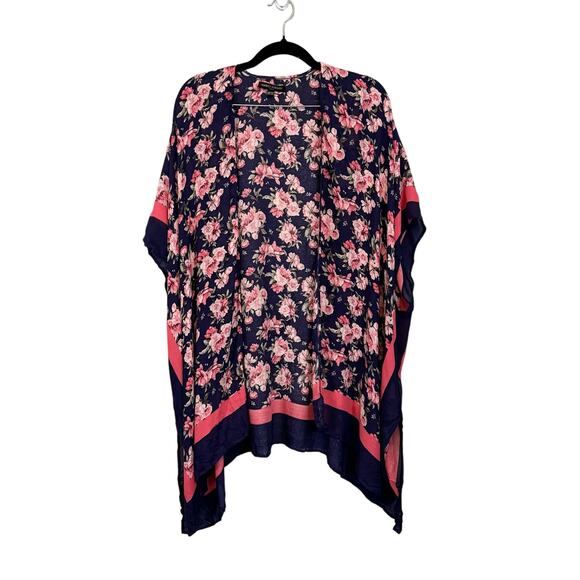 Mario Serrani Italy Cardigan One Size Floral Open Front Kimono Cover Up Blue - Picture 1 of 7